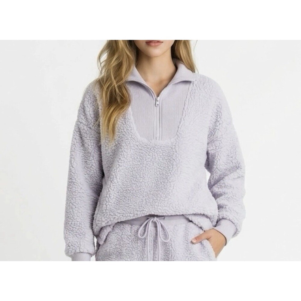 Aerie Dream Sherpa Quarter Zip Pullover Sweatshirt Womens Sz Small Lavender